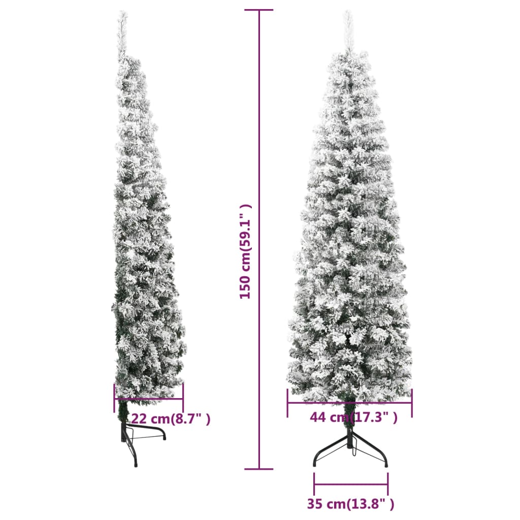 Kapea puolikas tekojoulukuusi lumihuurteella 150 cm - Harrastajankoti.fi