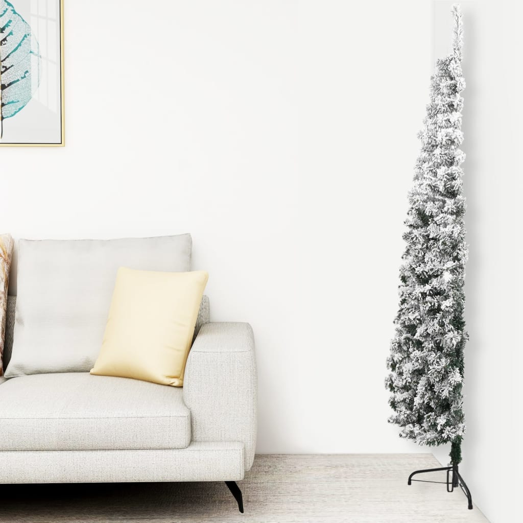 Kapea puolikas tekojoulukuusi lumihuurteella 150 cm - Harrastajankoti.fi