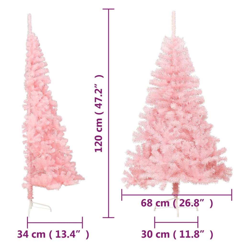 Tekojoulukuusen puolikas jalustalla pinkki 120 cm PVC - Harrastajankoti.fi