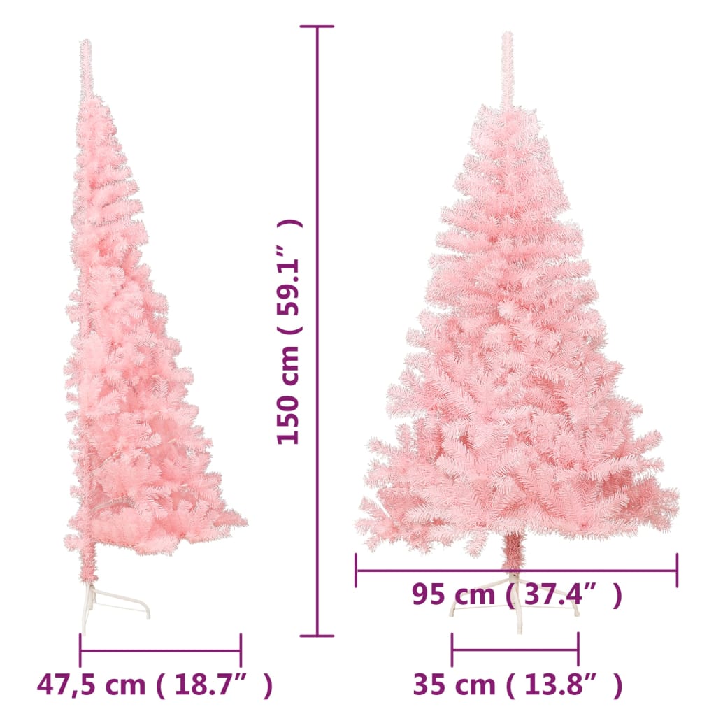 Tekojoulukuusen puolikas jalustalla pinkki 150 cm PVC - Harrastajankoti.fi