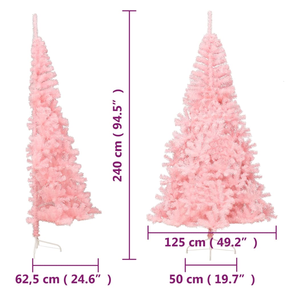 Tekojoulukuusen puolikas jalustalla pinkki 240 cm PVC - Harrastajankoti.fi