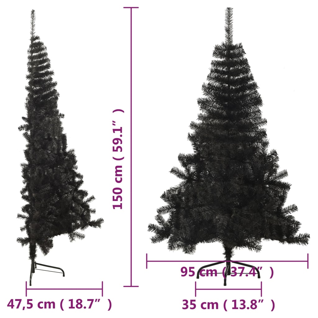 Tekojoulukuusen puolikas jalustalla musta 150 cm PVC - Harrastajankoti.fi