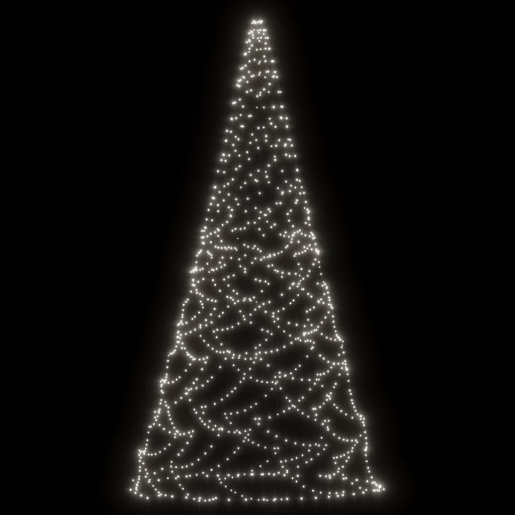 Joulukuusi lipputankoon 500 kylmän valkoista LED-valoa 300 cm - Harrastajankoti.fi