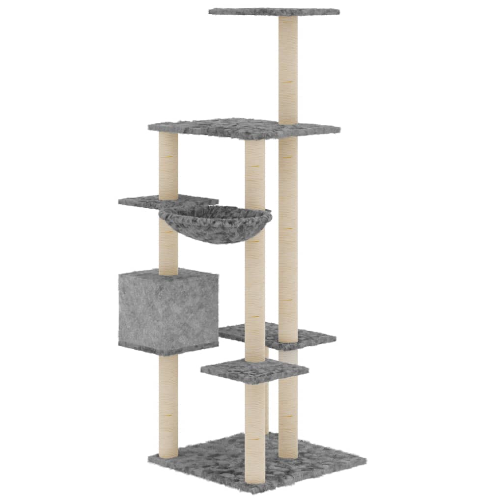 Kissan kiipeilypuu sisal- raapimispylväillä vaaleanharm. 142 cm - Harrastajankoti.fi