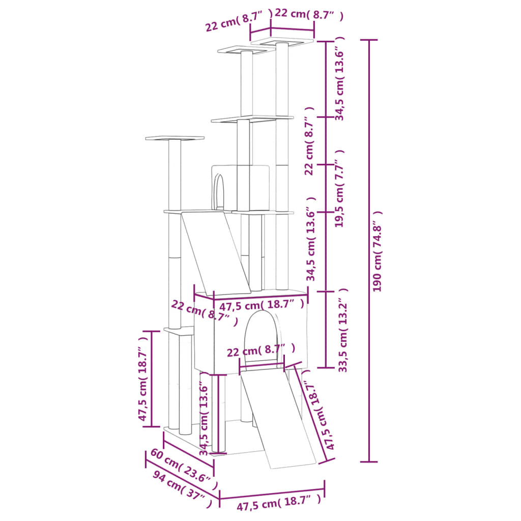 Kissan kiipeilypuu sisal- raapimispylväillä kerma 190 cm - Harrastajankoti.fi