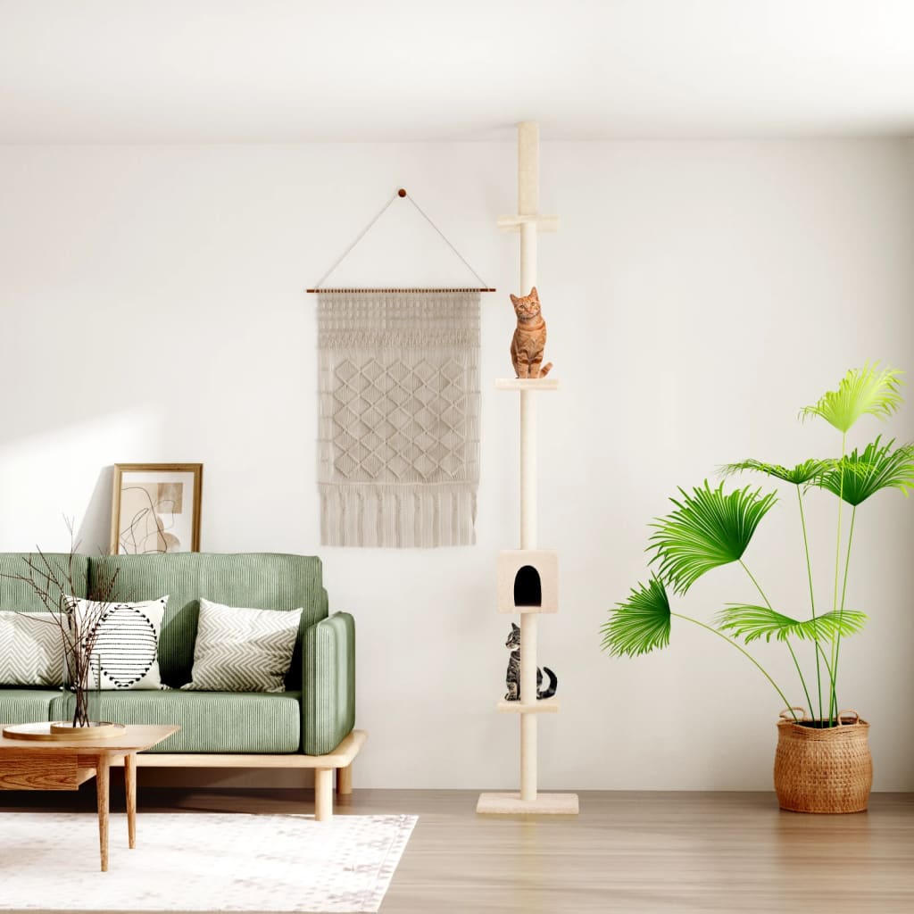 Kattoon asti yltävä kissan kiipeilypuu kerma 250,5-276,5 cm - Harrastajankoti.fi
