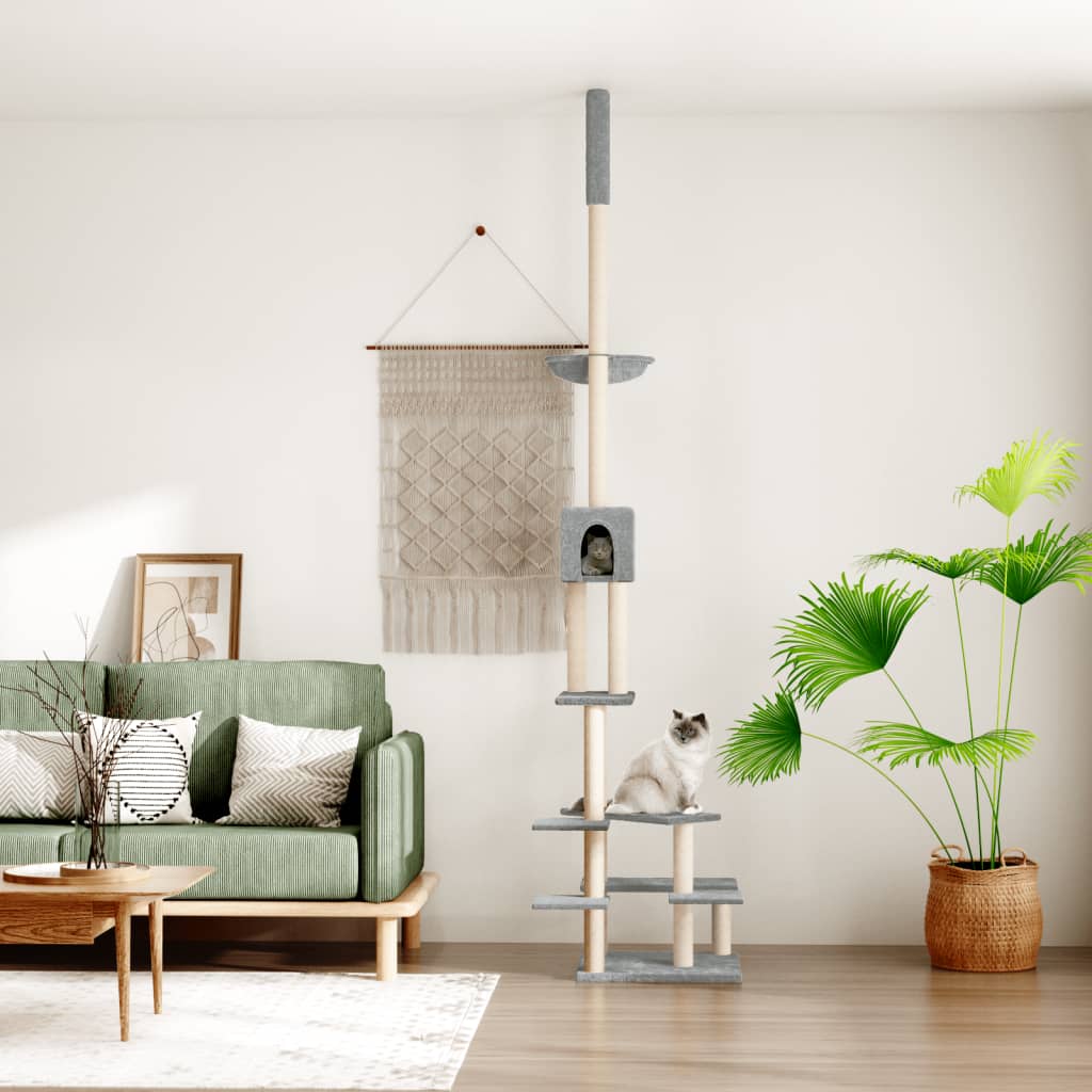 Kattoon asti yltävä kissan kiipeilypuu v.harmaa 268,5-294,5 cm - Harrastajankoti.fi