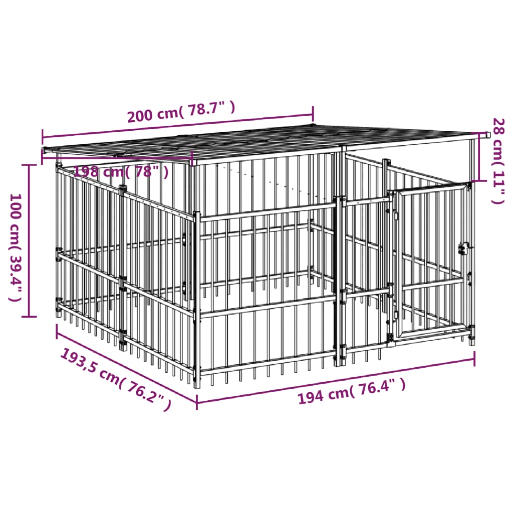 Koiran ulkohäkki katoksella teräs 3,75 m² - Harrastajankoti.fi