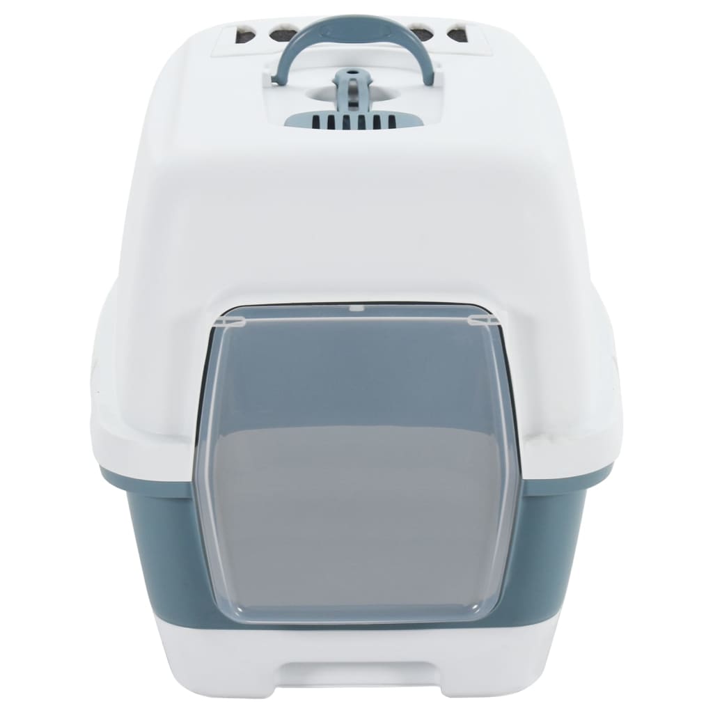 Kissan hiekkalaatikko kannella sinivalkoinen 58x45x48 cm PP - Harrastajankoti.fi