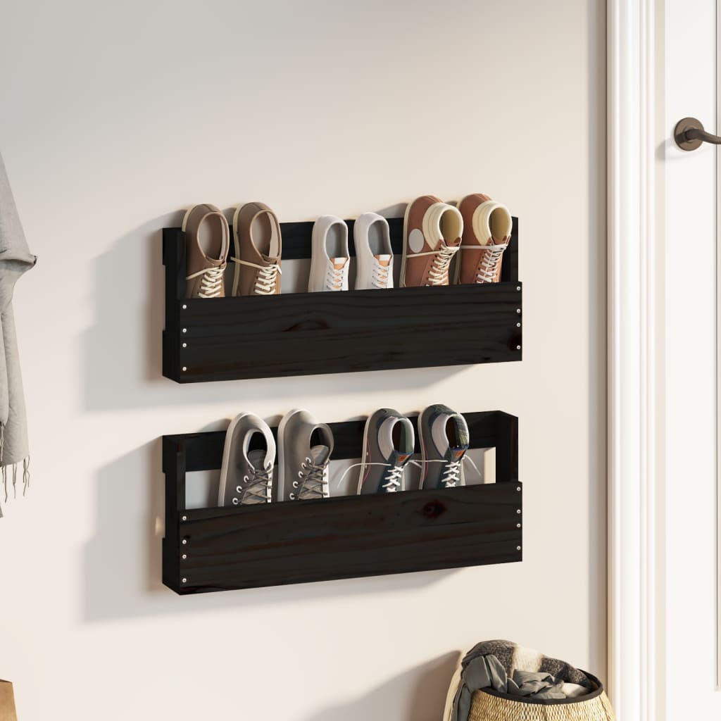 Seinäkenkätelineet 2 kpl musta 59x9x23 cm täysi mänty - Harrastajankoti.fi