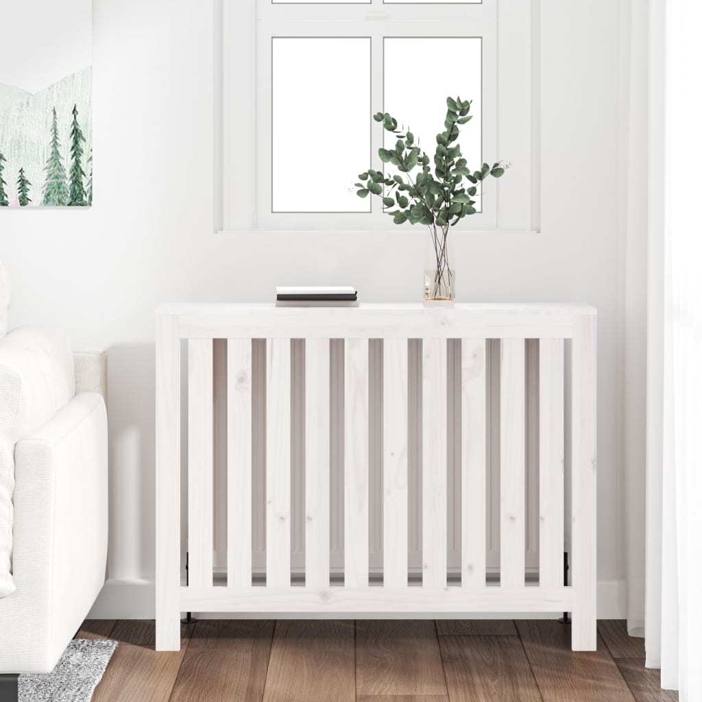 Lämpöpatterin suoja valkoinen 108,5x19x84 cm täysi mänty - Harrastajankoti.fi