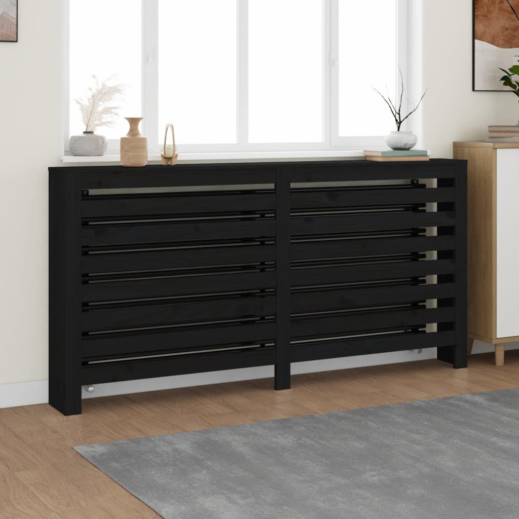 Lämpöpatterin suoja musta 169x19x84 cm täysi mänty - Harrastajankoti.fi