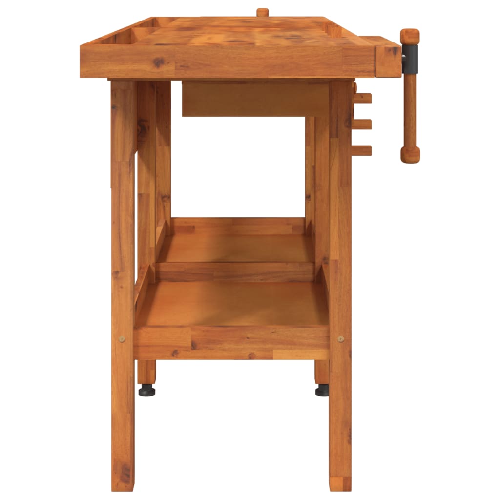 Työpenkki ruuvipuristimilla 162x62x83 cm täysi akasiapuu - Harrastajankoti.fi