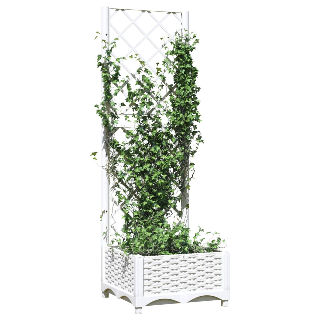 Kukkalaatikko säleiköllä valkoinen 40x40x121,5 cm PP - Harrastajankoti.fi