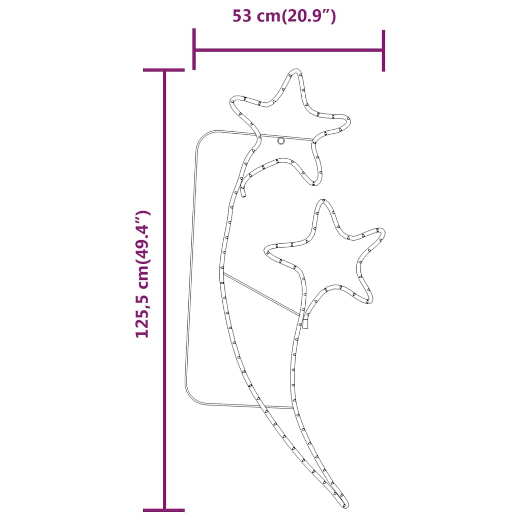 Tähdenmuotoiset valokaapelit 4 kpl lämmin valk. 125,5x53x4,5 cm - Harrastajankoti.fi