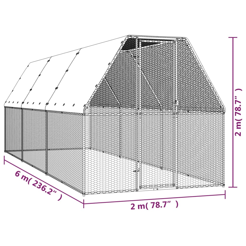 Ulkotilan kanahäkki 2x6x2 m galvanoitu teräs - Harrastajankoti.fi