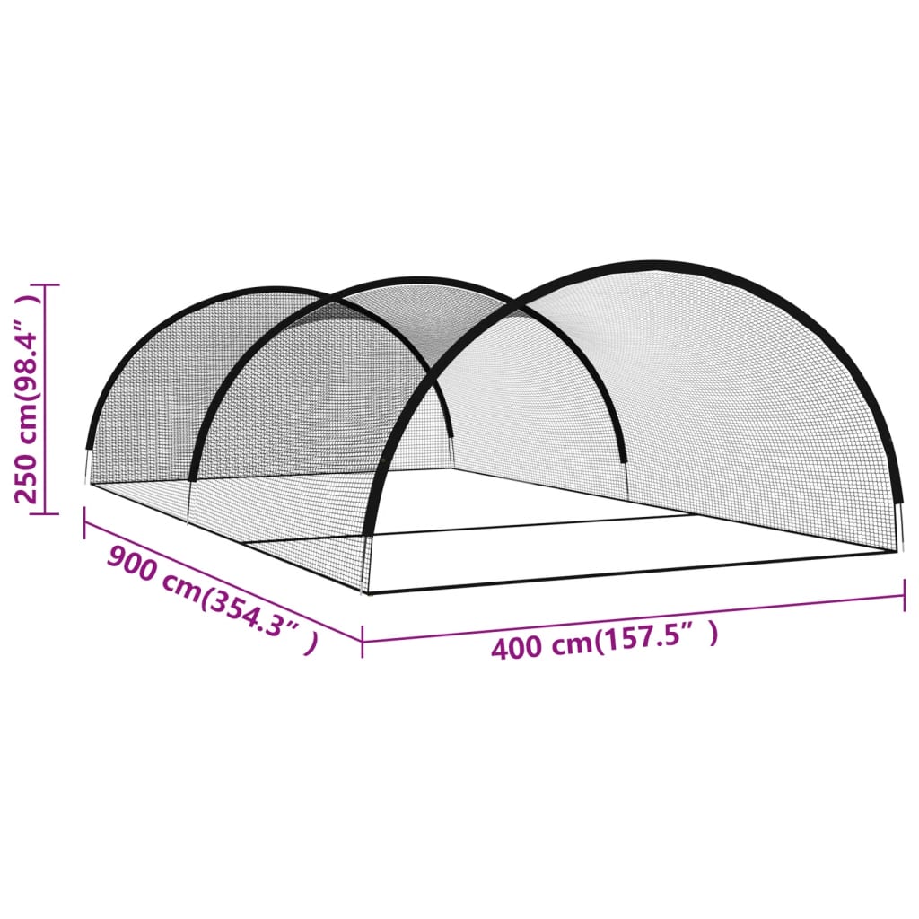 Pesäpallo lyöntihäkki musta verkko 900x400x250 cm polyesteri - Harrastajankoti.fi