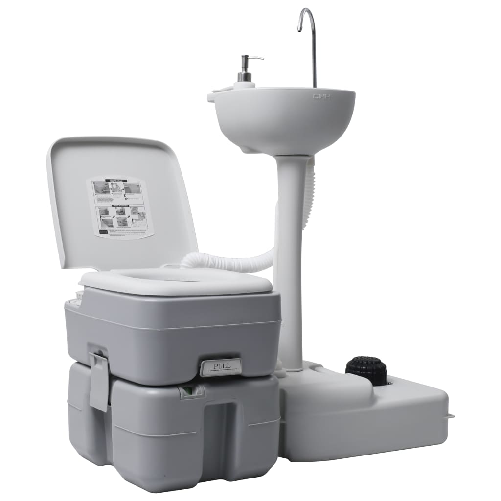 Kannettava retkeily-WC ja käsienpesutelinesarja vesisäiliöllä - Harrastajankoti.fi