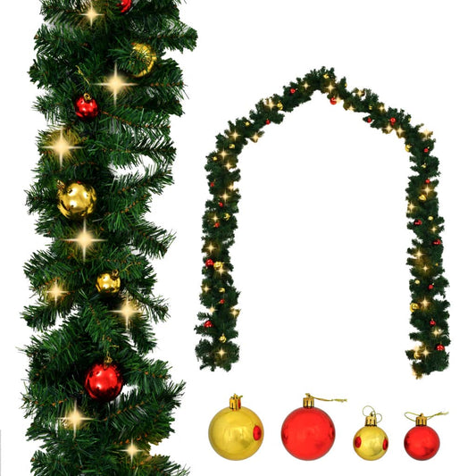 Jouluköynnös koristeltu joulupalloilla ja LED-valoilla 10 m - Harrastajankoti.fi